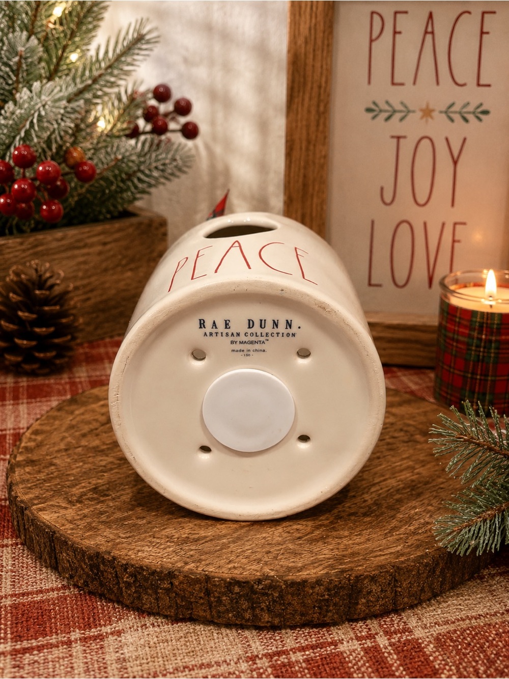 Rae Dunn PEACE Ceramic Birdhouse Luminary Christmas Decor - Picture 5 of 5